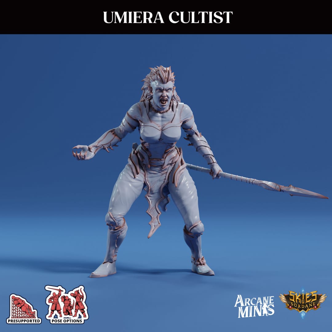 3D Printed Sordane Publishing Arcane Minis Umiera Cultist 3 Cult of Umiera 28 32mm D&D