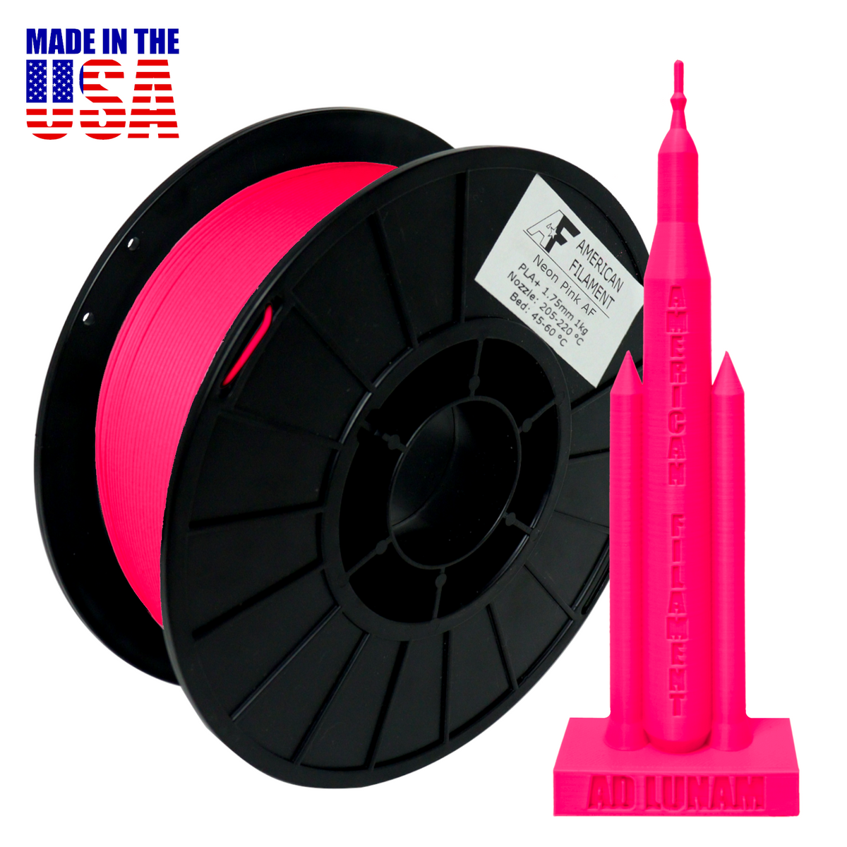 Neon Pink AF 1.75mm PLA+ Filament Made in the USA!